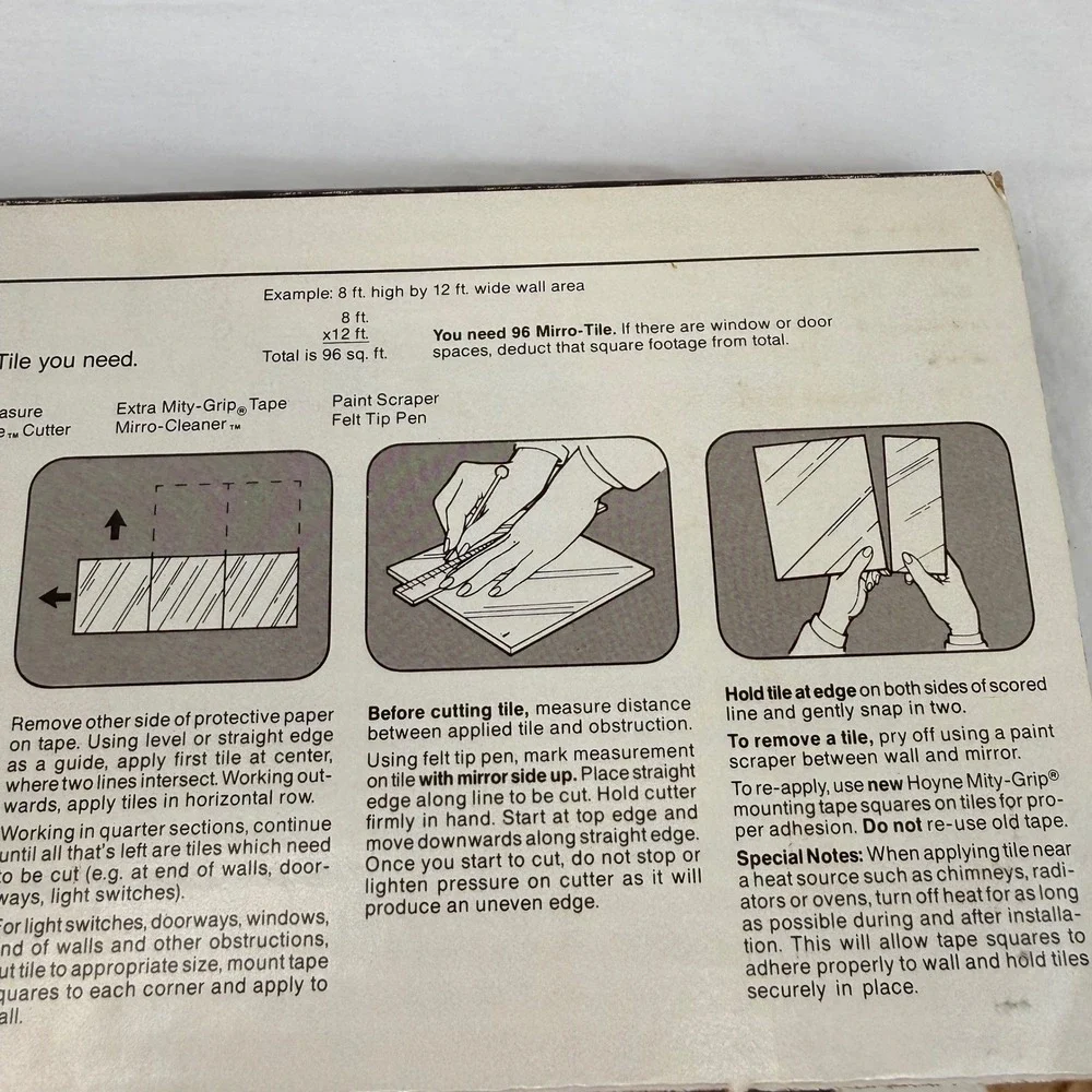Vintage 1982 Hoyne Mirro-Tile 12x12 Glass Mirror Wall Tiles Set of 4 Retro DIY